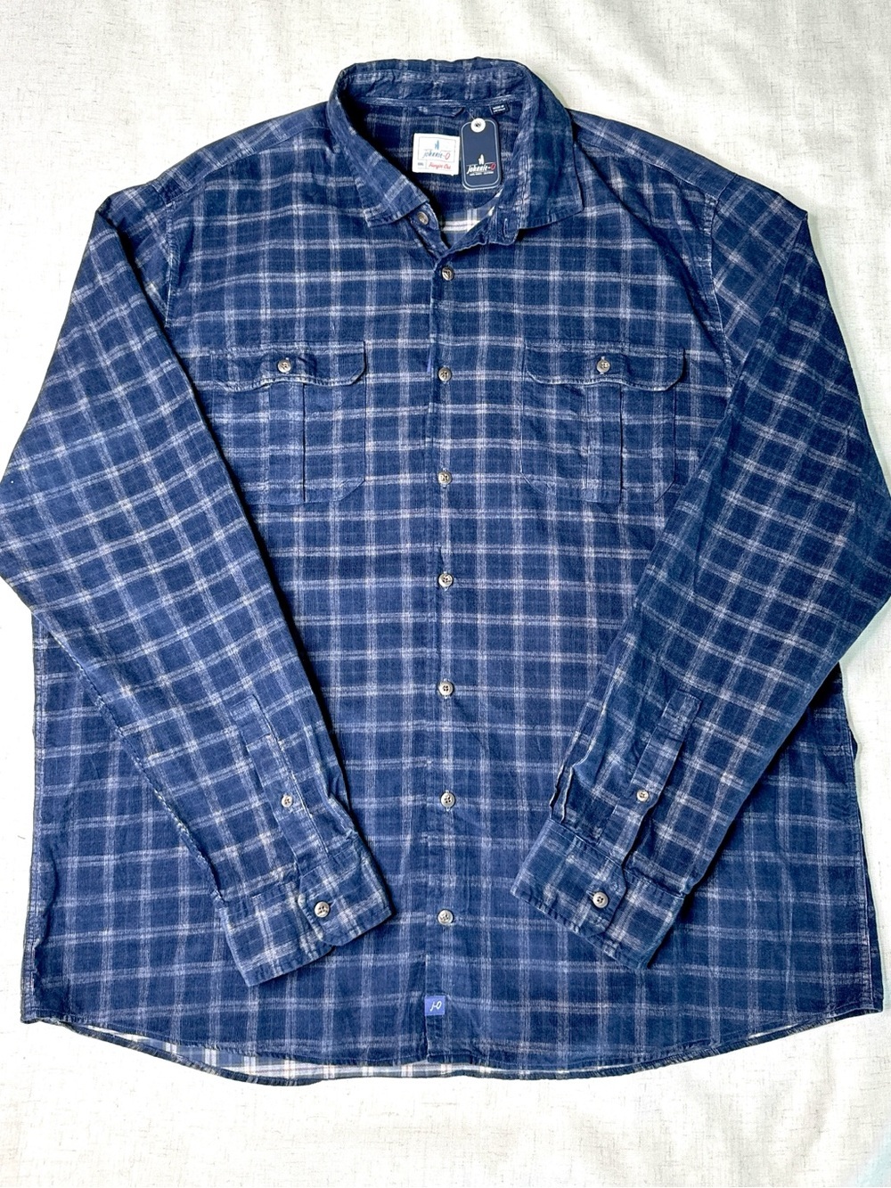 Johnnie-O Shearer Corduroy Button-Down Shirt Blue Plaid Size XXL NWT - Picture 5 of 16